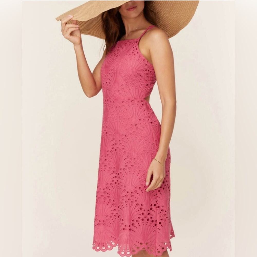 NWT Andie Swim The Roatan Midi Eyelet Open Back Dress Rosette Pink Size XL